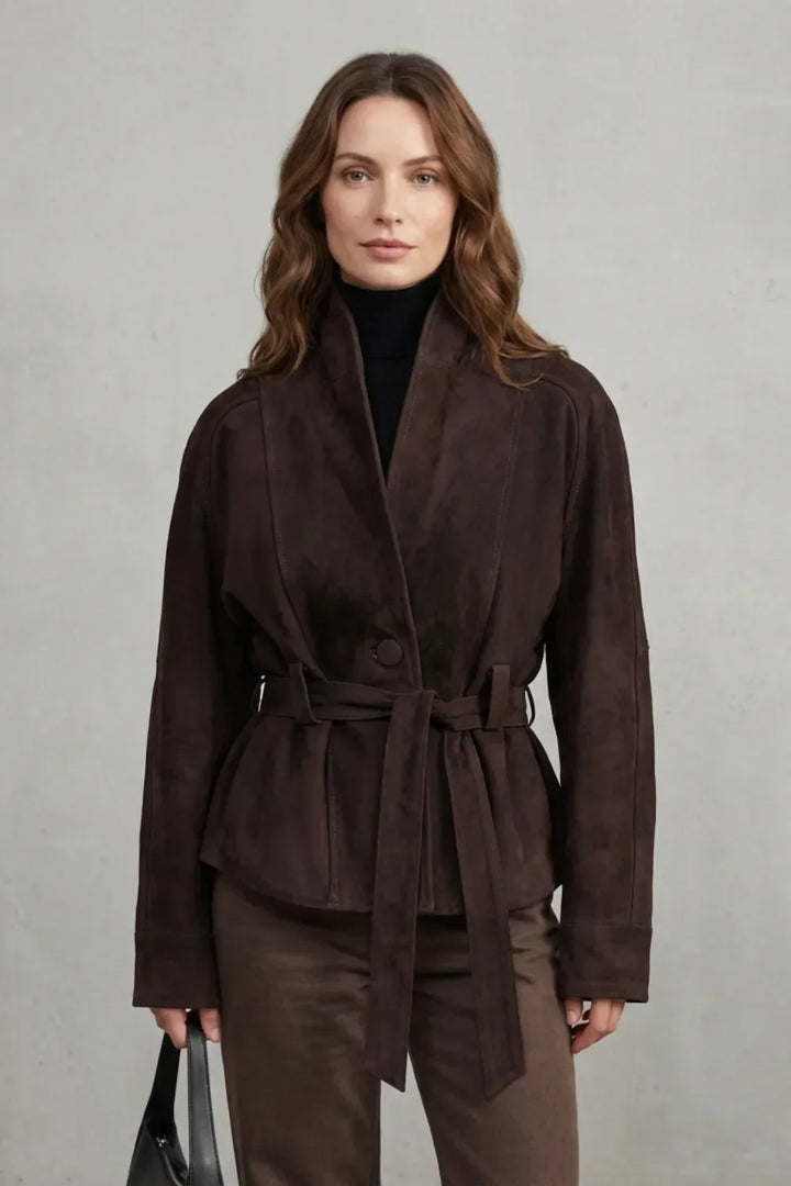 Veste Ceinturée à Col Montant