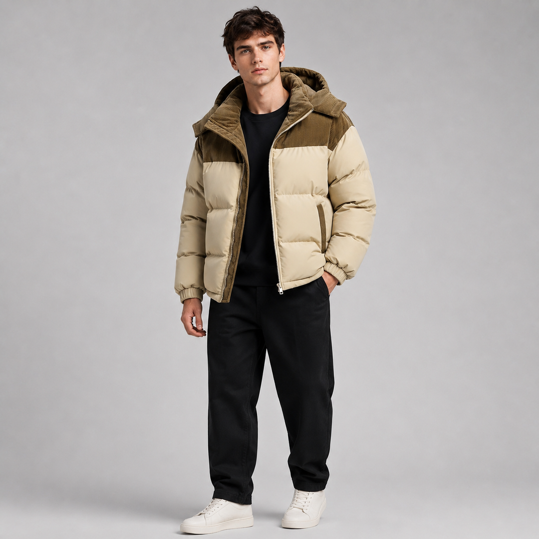 Veste Chaude à Empiècement Contrasté
