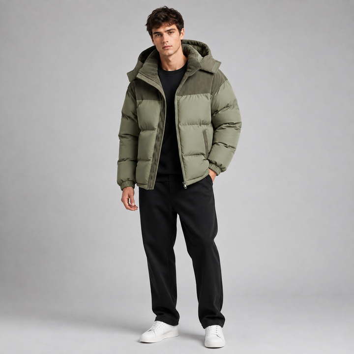 Veste Chaude à Empiècement Contrasté