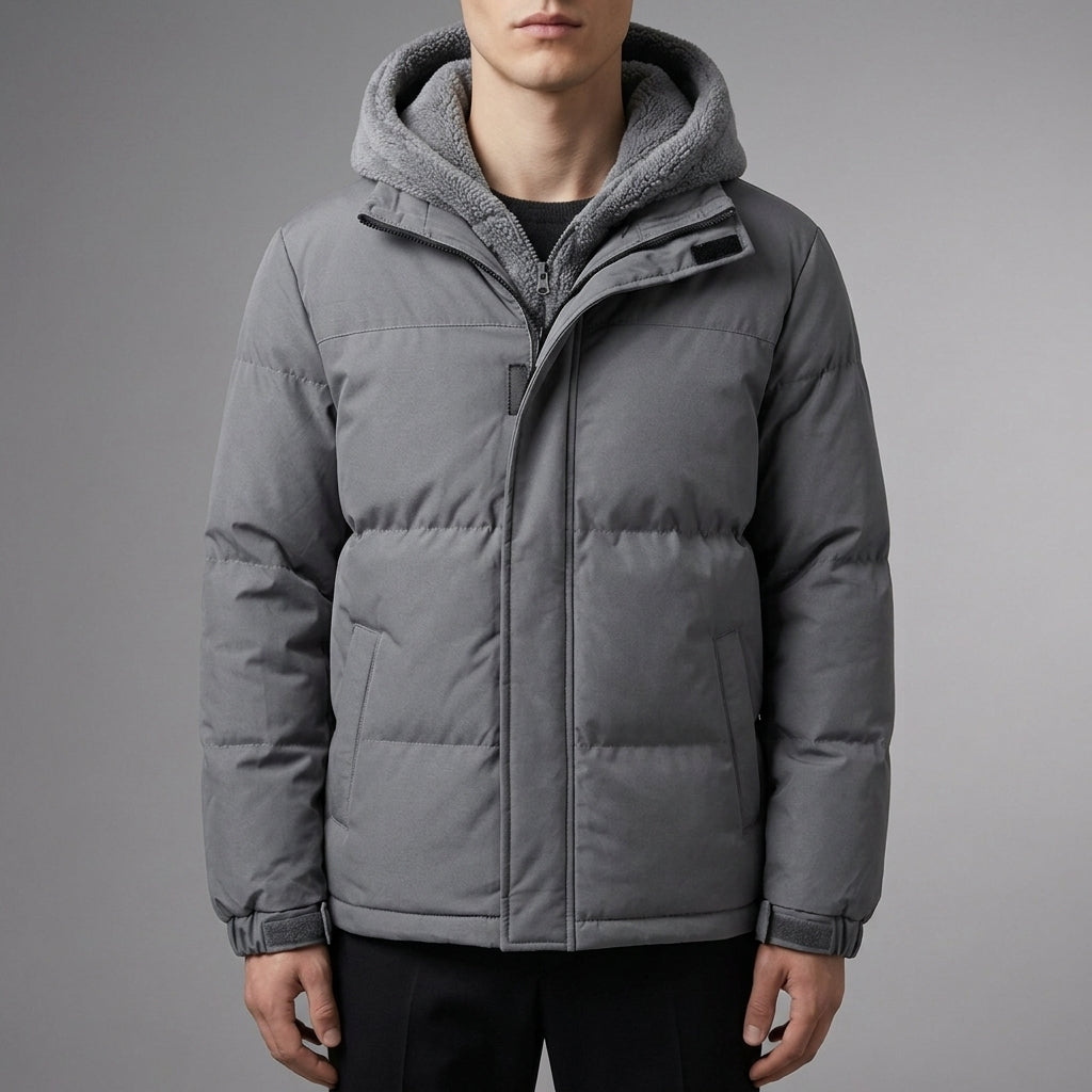 Veste Chaude à Capuche Doublée – Gris Clair