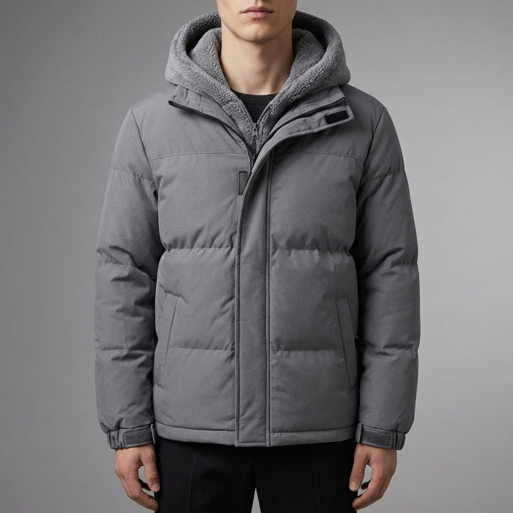 Veste Chaude à Capuche Doublée – Gris Clair