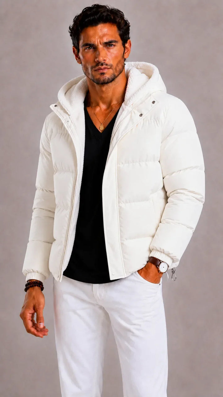 Veste Chaude Doublée à Capuche – Blanc