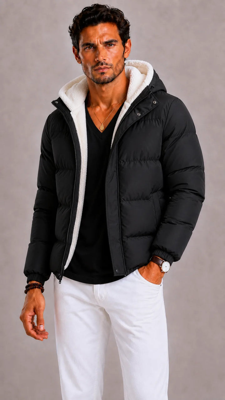 Veste Chaude Doublée à Capuche – Noir