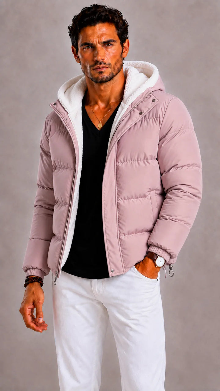 Veste Chaude Doublée à Capuche – Rose