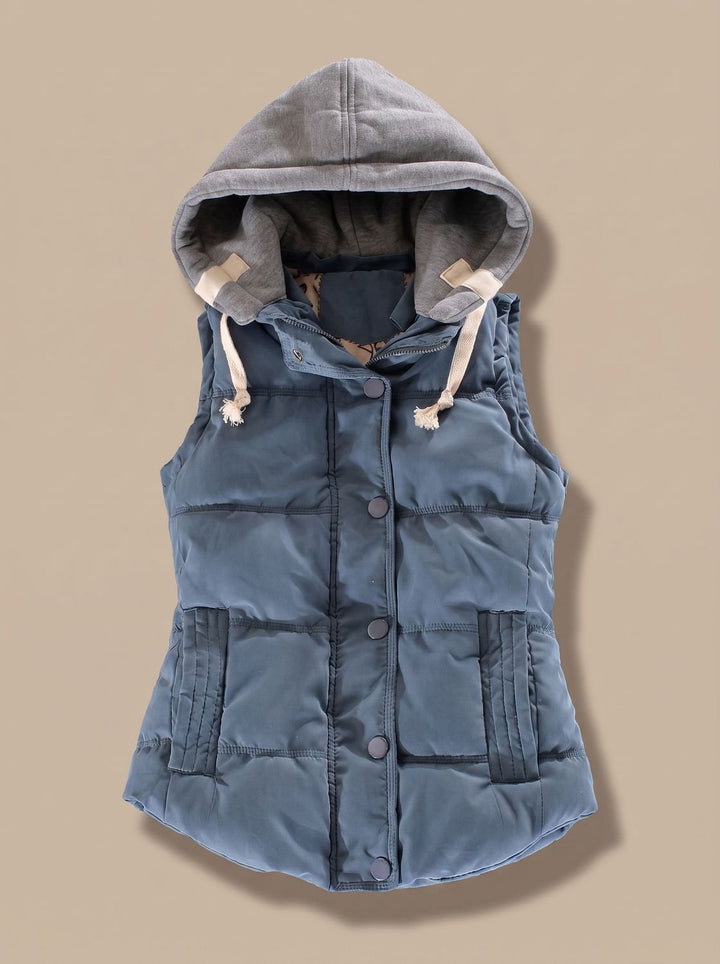 Veste Cintrée à Capuche Amovible – Bleu Gris