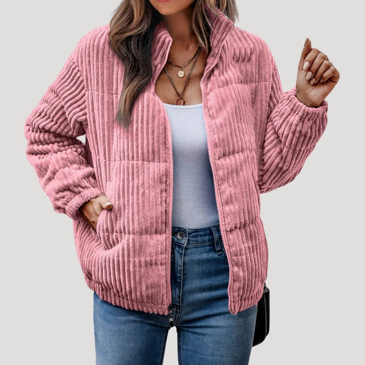 Veste Côtelée Style Bomber – Rose