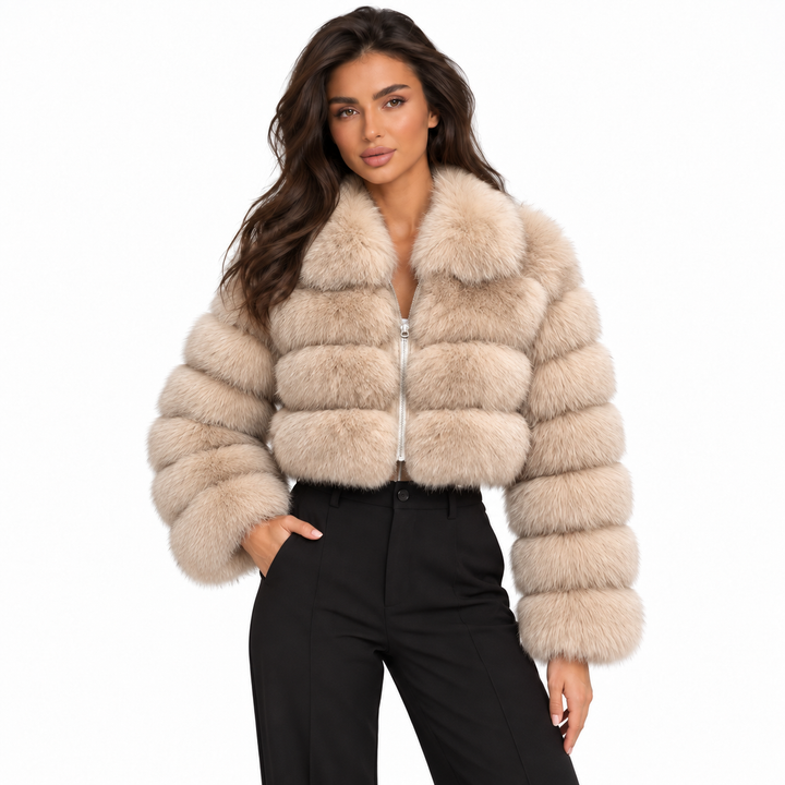Veste Courte au Volume Glamour – Beige