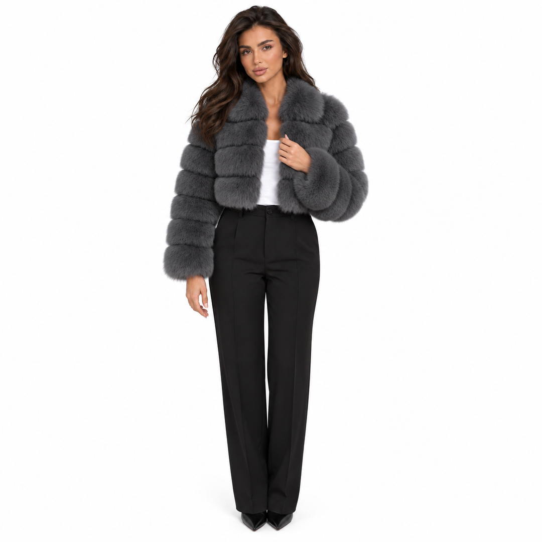 Veste Courte au Volume Glamour – Gris Foncé