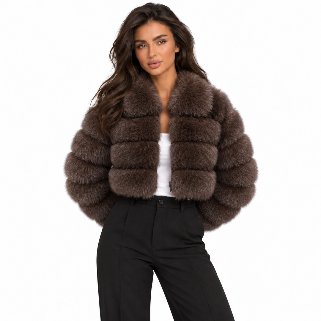 Veste Courte au Volume Glamour – Marron Foncé