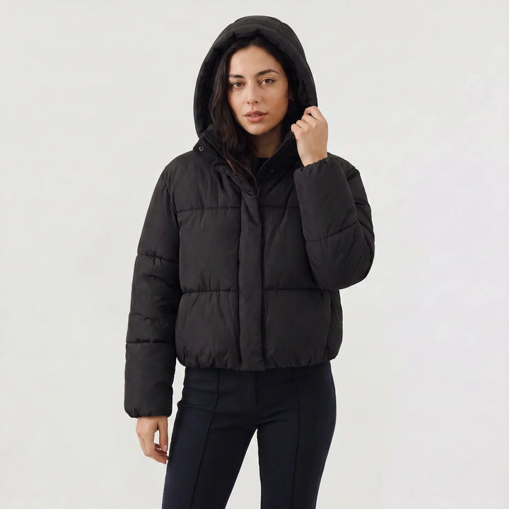 Veste courte bouffante à capuche – Noir