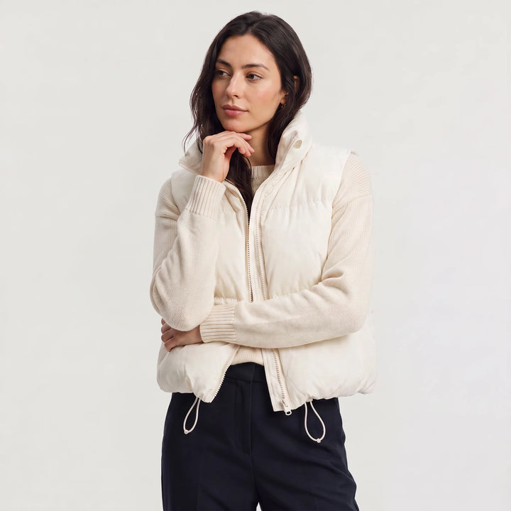 Veste Courte Zippée sans Manches – Beige