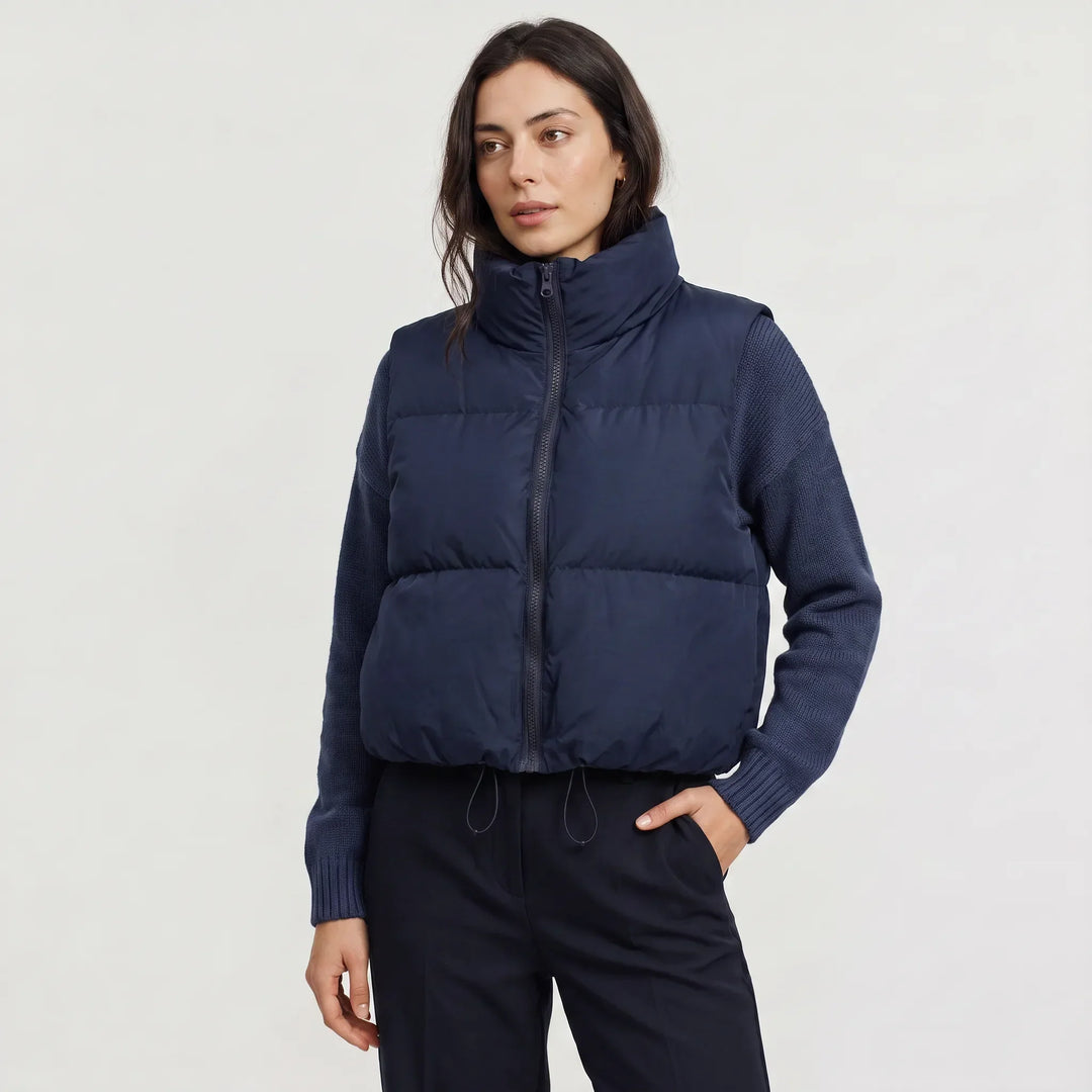 Veste Courte Zippée sans Manches – Bleu Marine