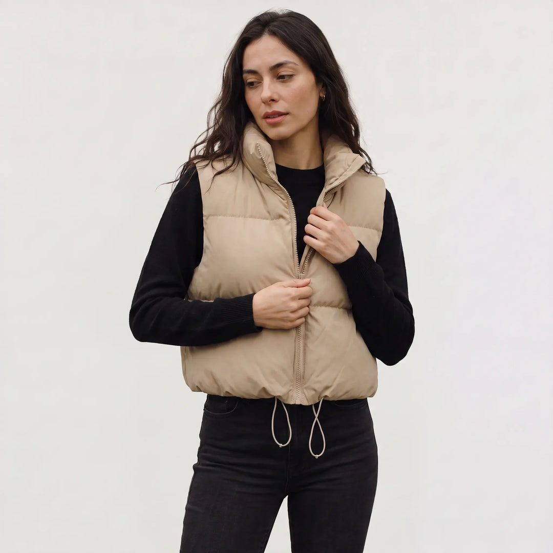 Veste Courte Zippée sans Manches – Kaki
