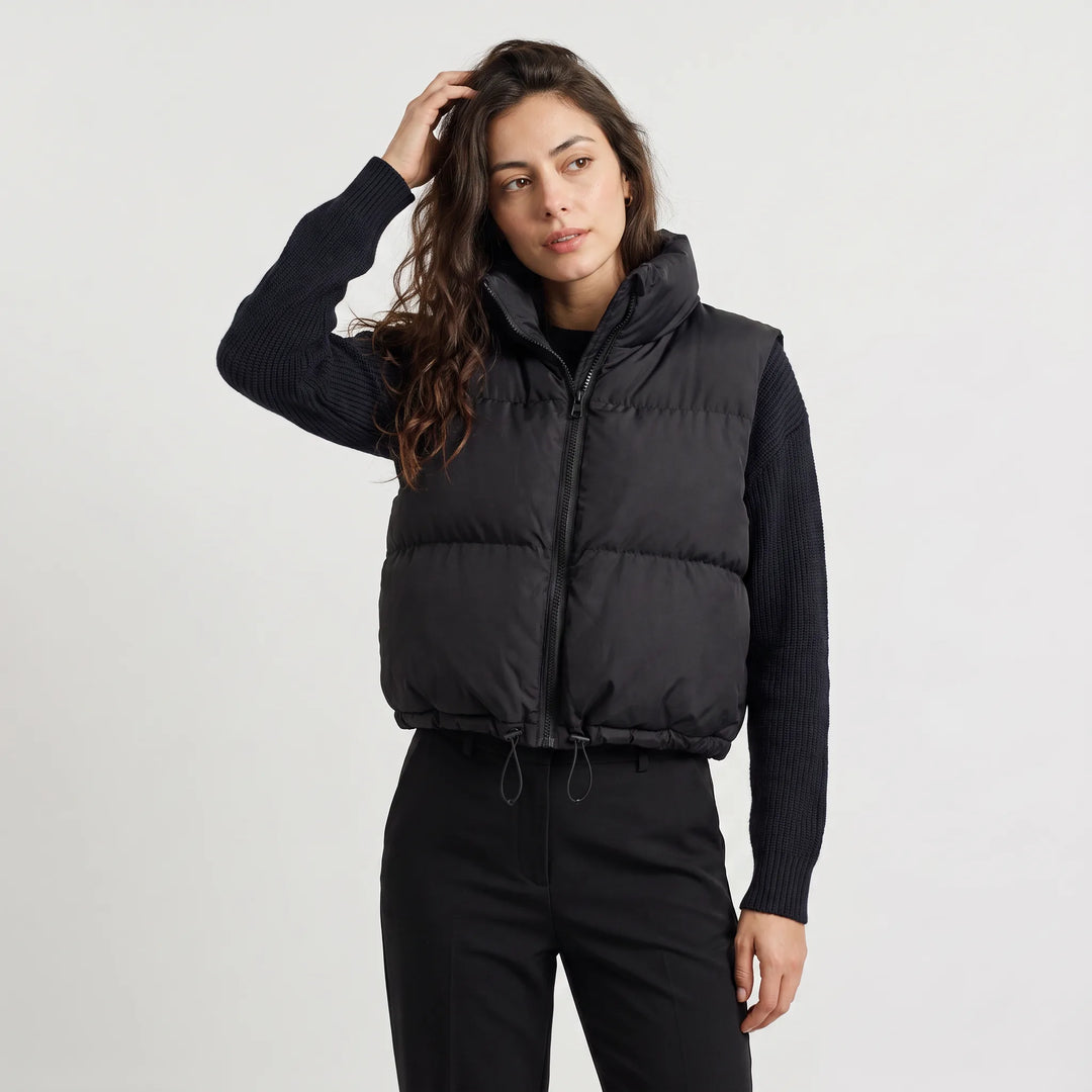 Veste Courte Zippée sans Manches – Noir
