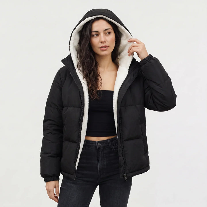 Veste d'Hiver à Capuche Douillette – Noir