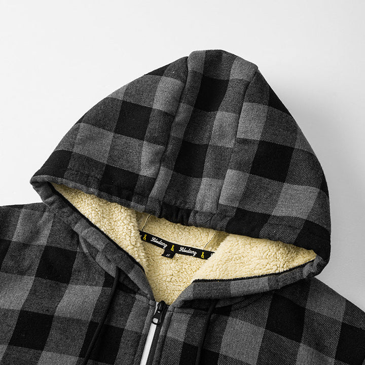 Veste Doublée à Carreaux et Capuche