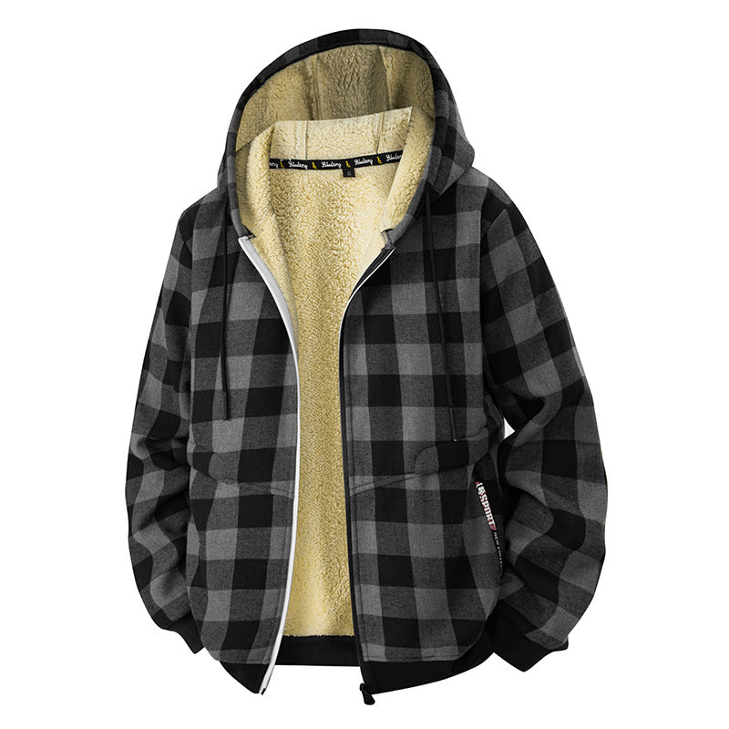 Veste Doublée à Carreaux et Capuche – Noir-Gris