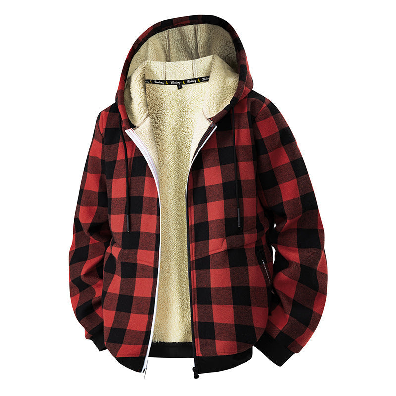 Veste Doublée à Carreaux et Capuche – Noir-Rouge