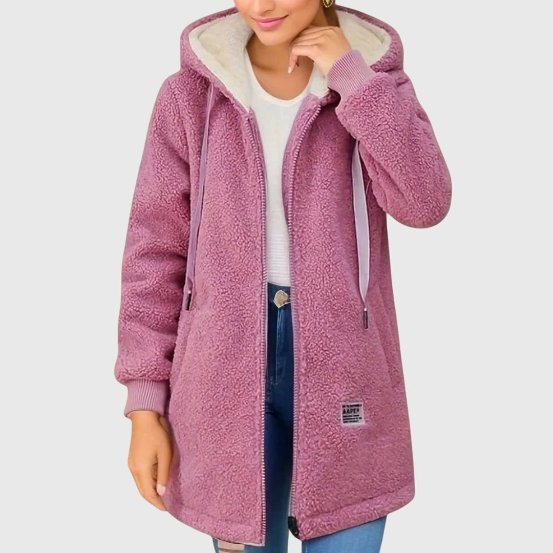 Veste Douillette Zippée Mi-longue – Rose