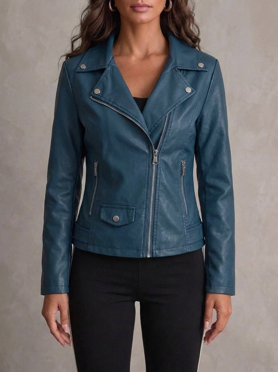Veste Élégante Style Biker – Bleu Marine