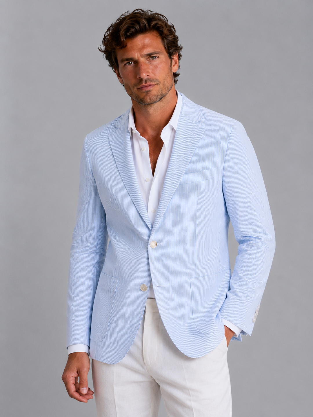 Veste Homme à Rayures Fines – Bleu Clair
