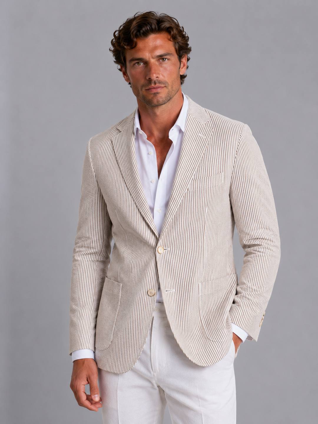 Veste Homme à Rayures Fines – Kaki