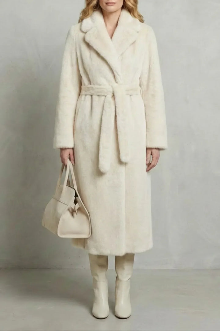 Veste Longue Ceinturée Élégante – Beige