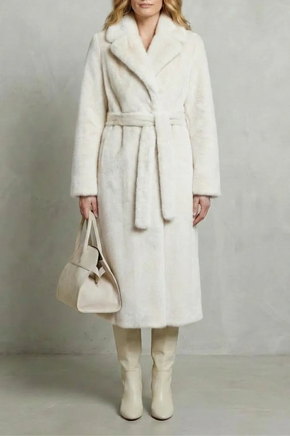 Veste Longue Ceinturée Élégante – Blanc