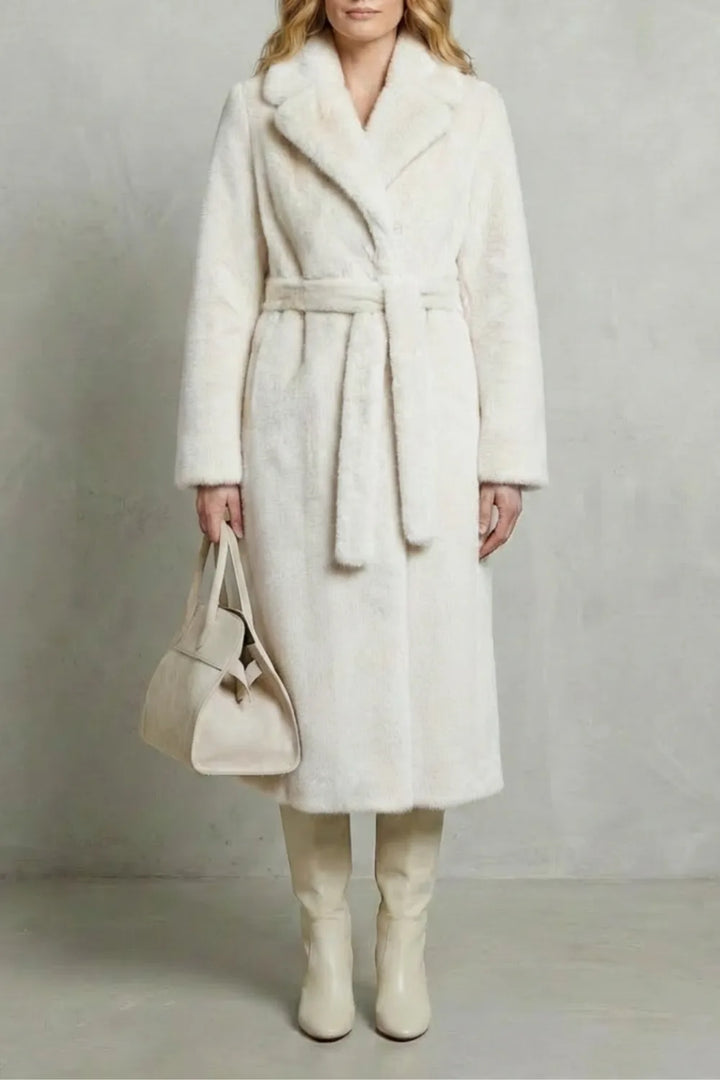 Veste Longue Ceinturée Élégante – Blanc