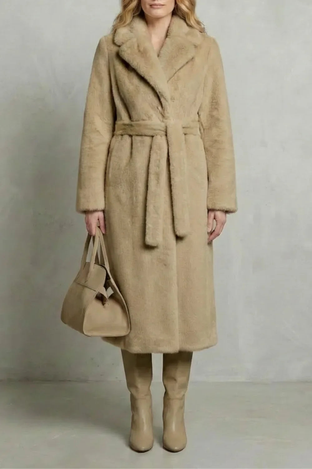 Veste Longue Ceinturée Élégante – Kaki