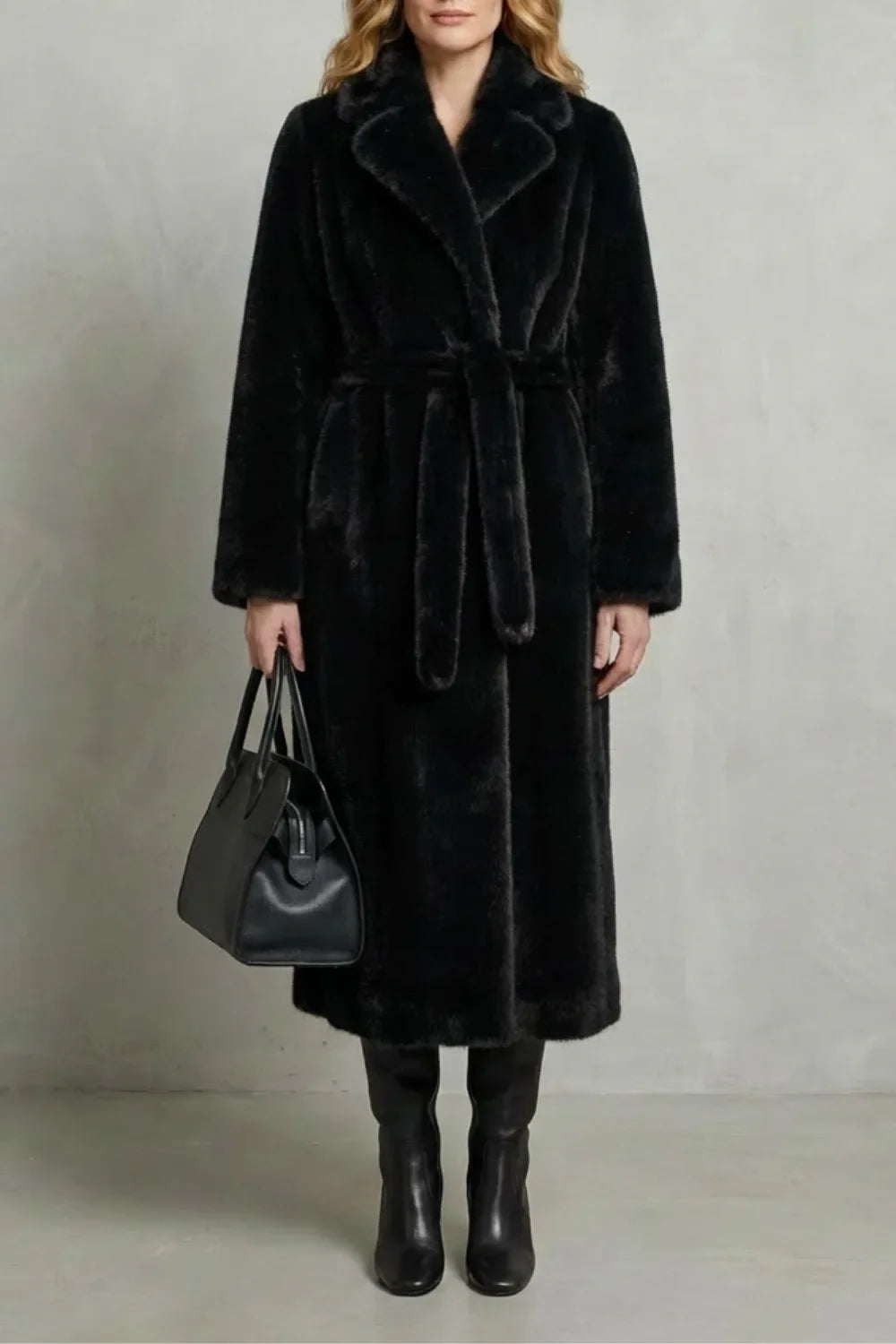 Veste Longue Ceinturée Élégante – Noir