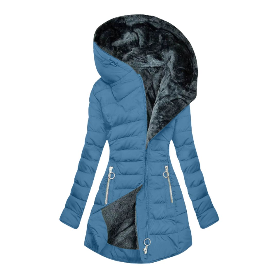 Veste Longue Hivernale Doublée – Bleu