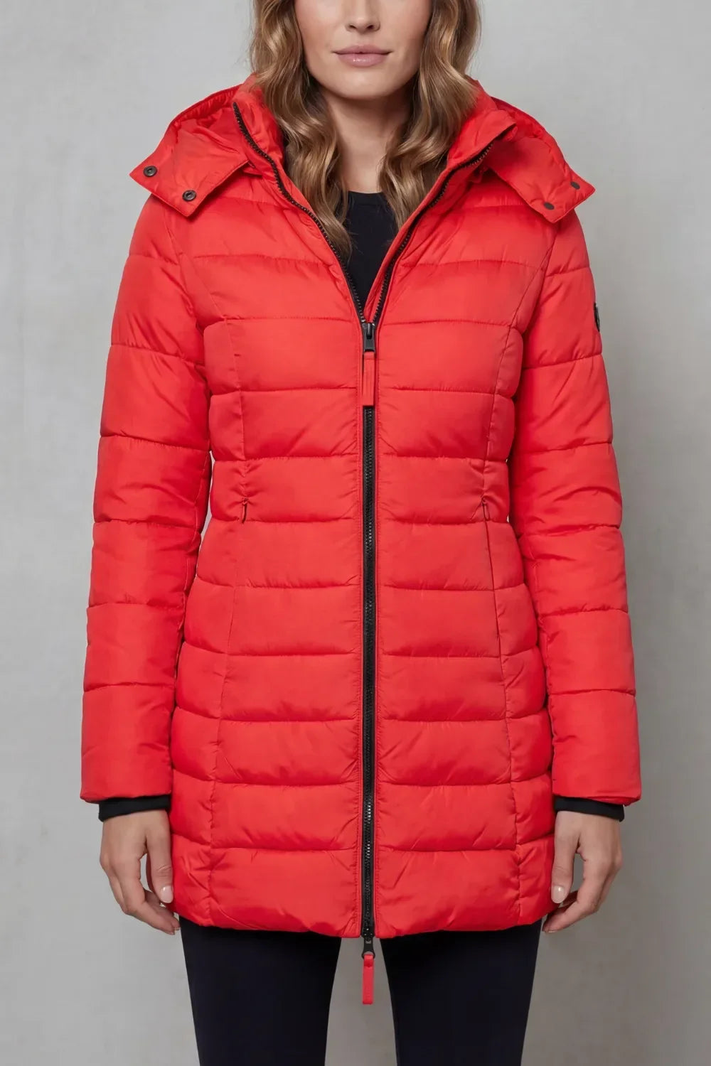 Veste Matelassée Mi-longue à Capuche – Rouge
