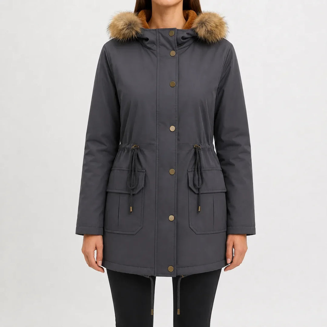 Veste Parka à Taille Ajustable – Gris Foncé