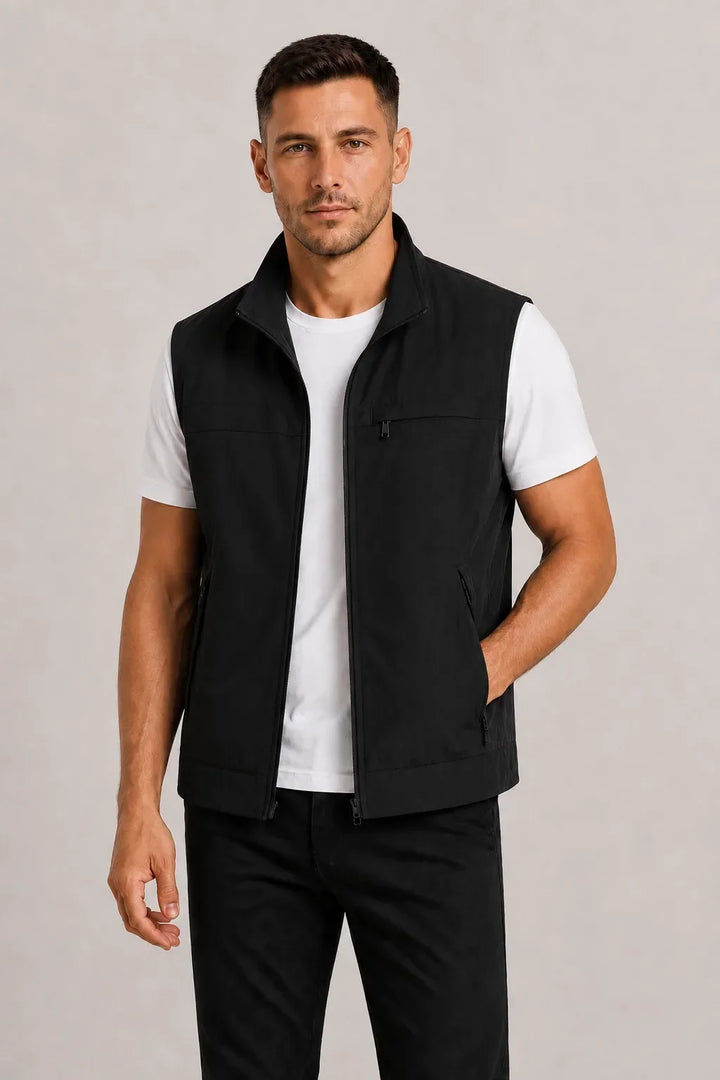 Veste sans Manches Col Montant – Noir