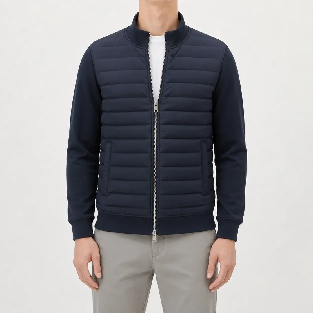Veste Zippée à Plastron Matelassé – Bleu Marine