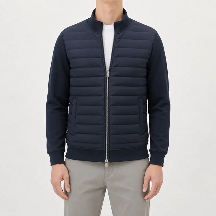 Veste Zippée à Plastron Matelassé – Bleu Marine