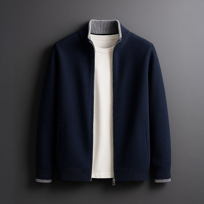 Veste Zippée Col Bicolore – Bleu