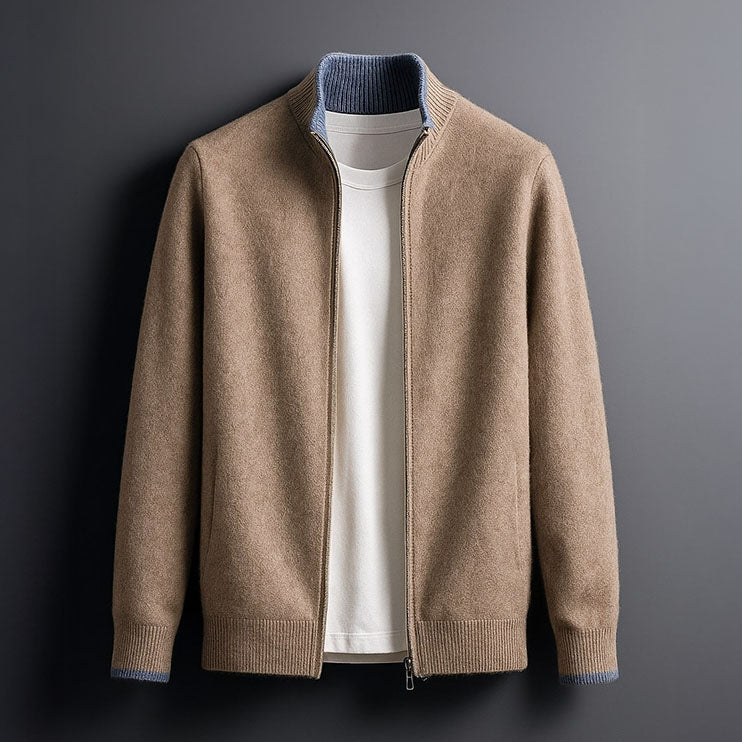 Veste Zippée Col Bicolore – Camel