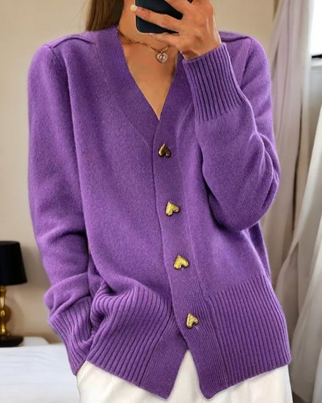 Cardigan élégant à boutons cœur – Violet