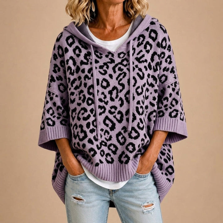 Pull Léopard Ample à Capuche – Violet