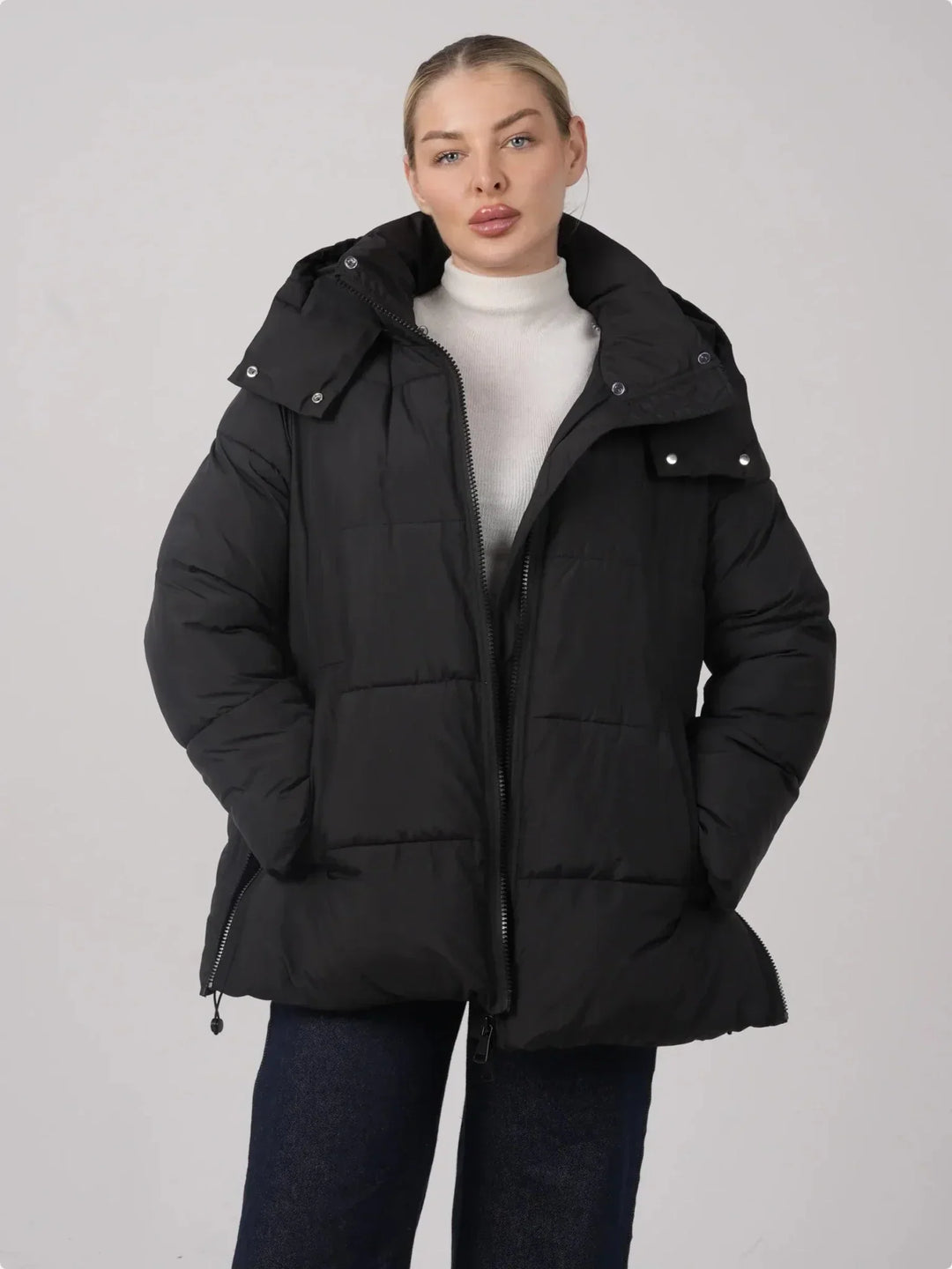 Veste Matelassée à Col Amovible – Zwart